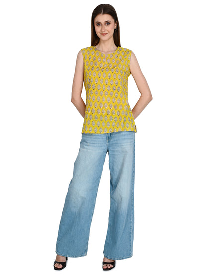 Mustard Cotton Short Kurti For Jeans