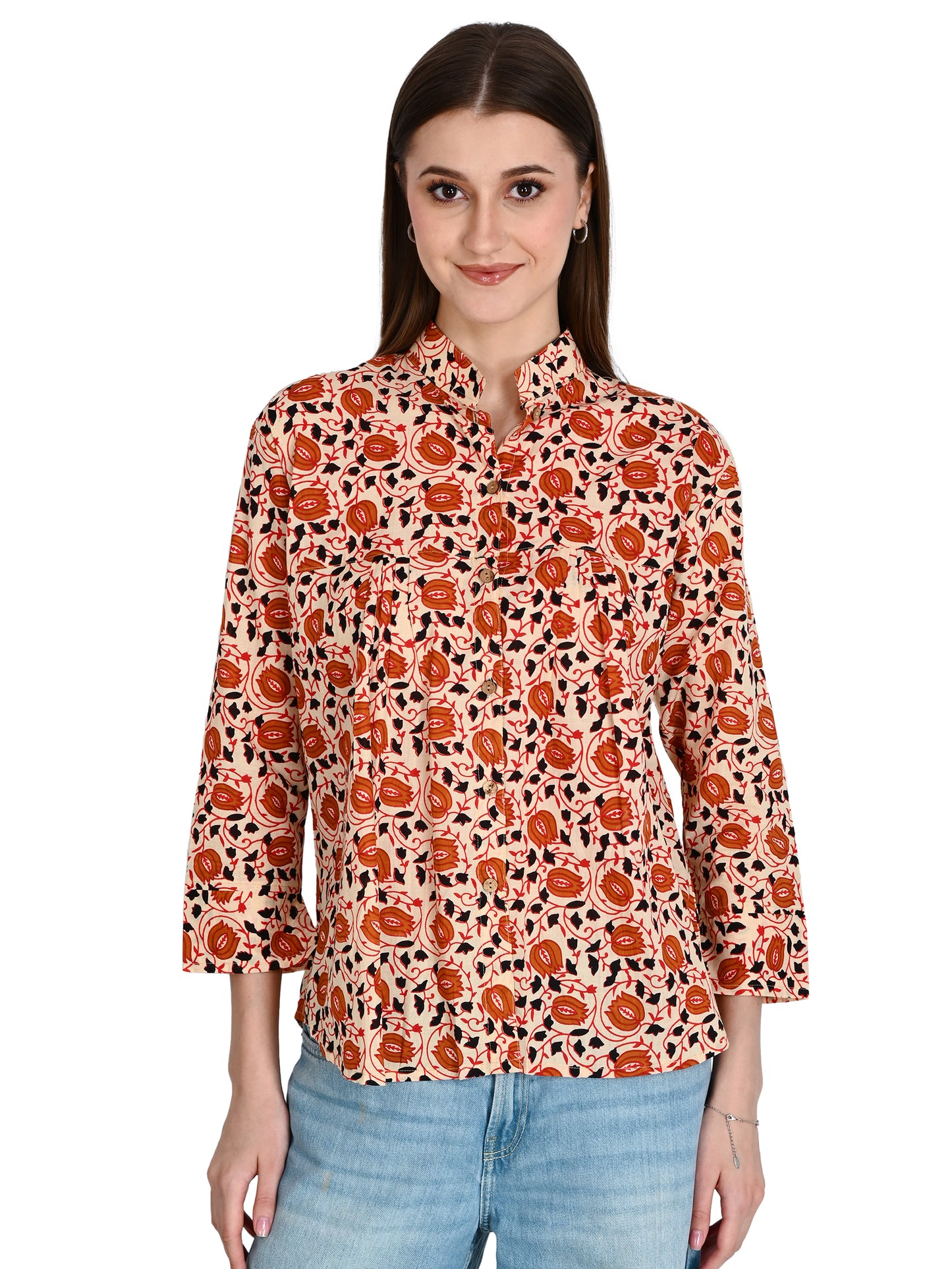 Beige Designer Shirt Top For Jeans