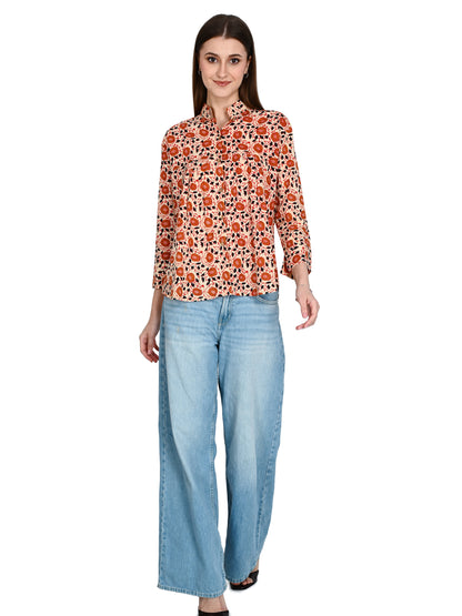 Beige Designer Shirt Top For Jeans