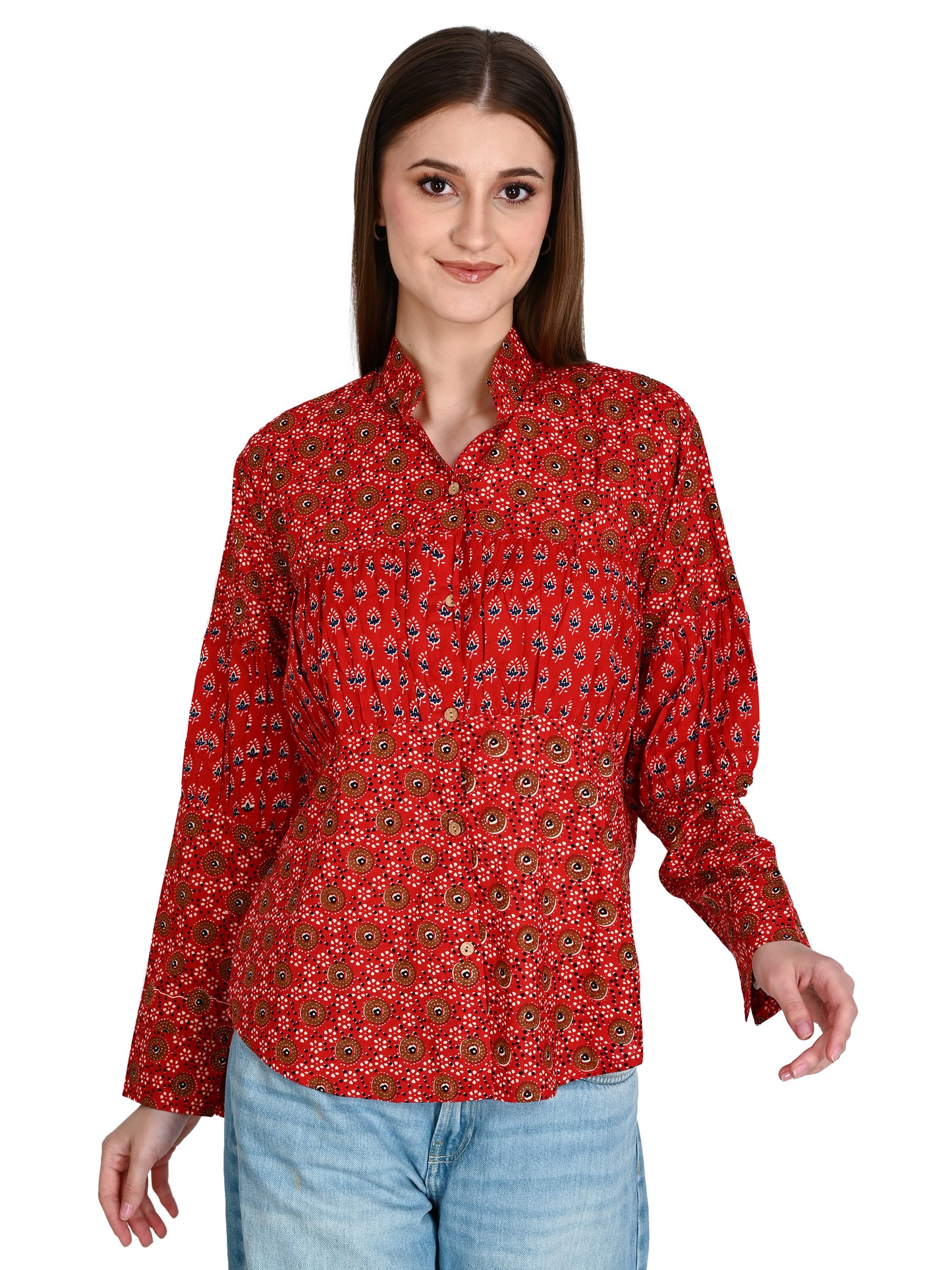 Red Designer Shirt Top For Jeans