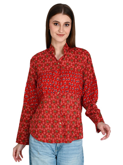 Red Designer Shirt Top For Jeans