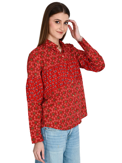 Red Designer Shirt Top For Jeans