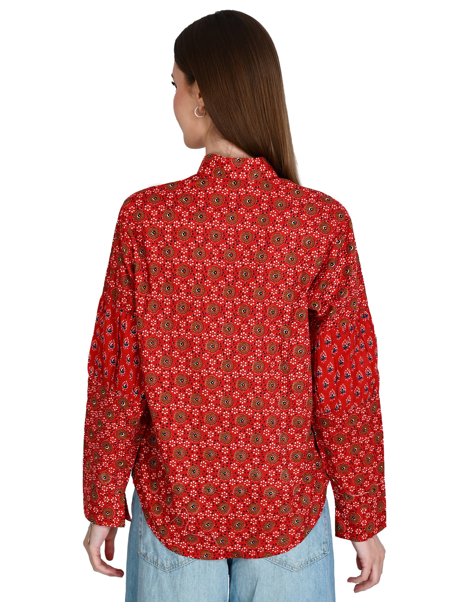 Red Designer Shirt Top For Jeans
