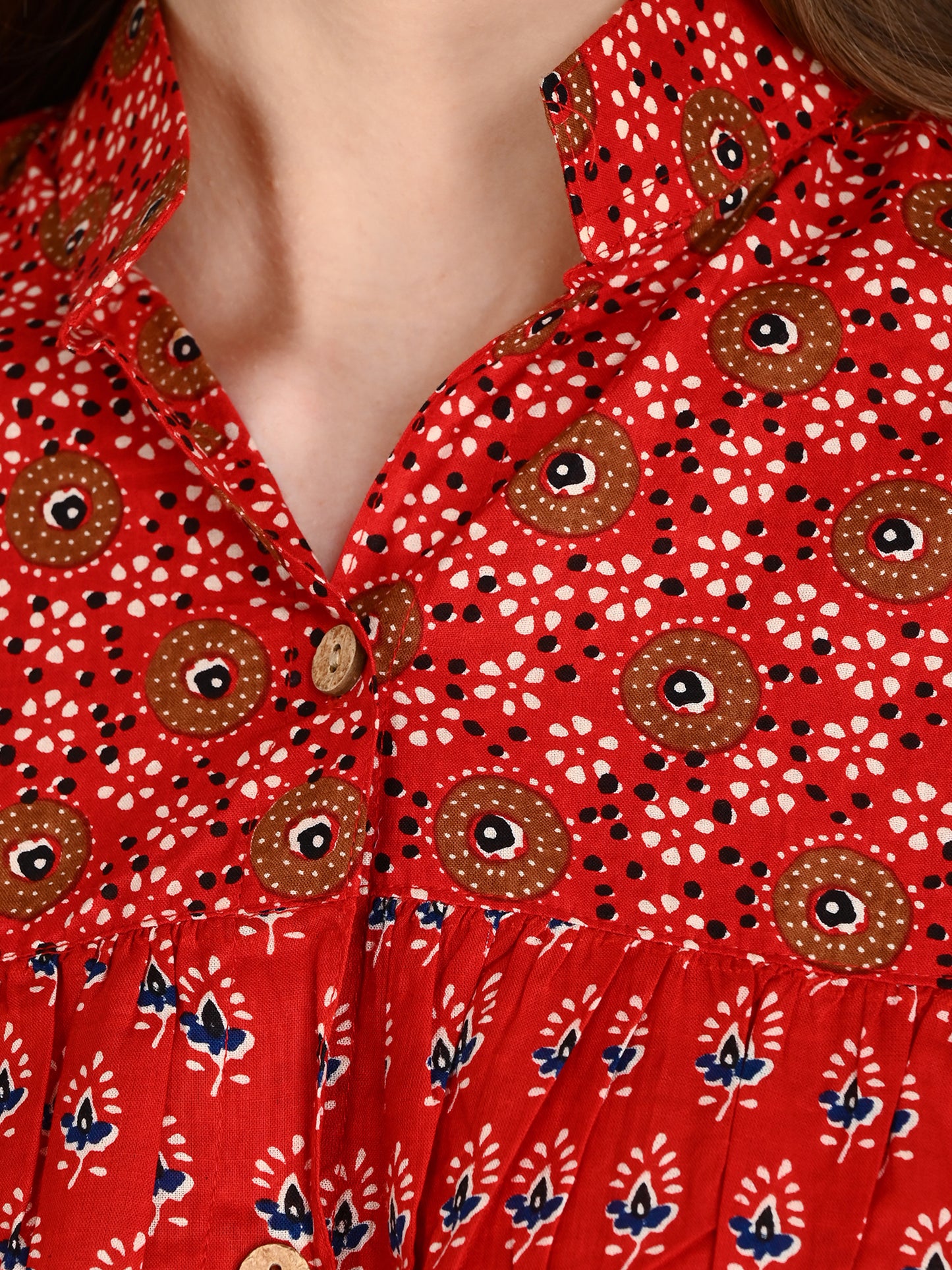 Red Designer Shirt Top For Jeans