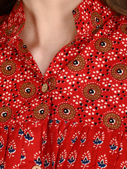 Red Designer Shirt Top For Jeans