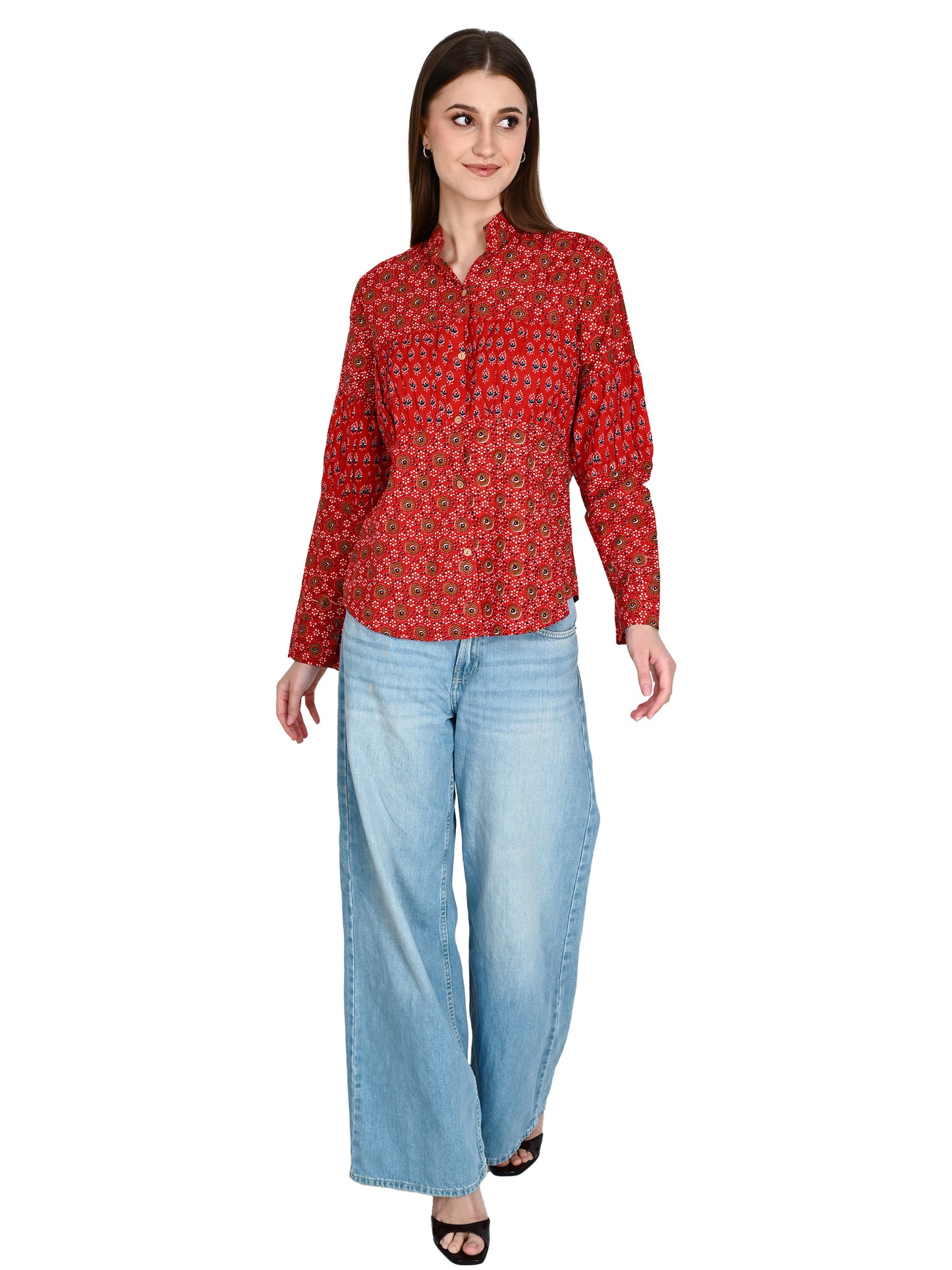 Red Designer Shirt Top For Jeans
