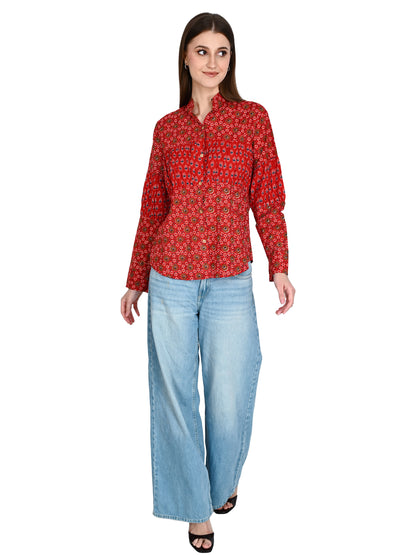 Red Designer Shirt Top For Jeans