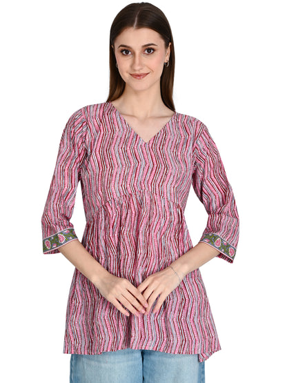 Pink Cotton Frill Short Kurti