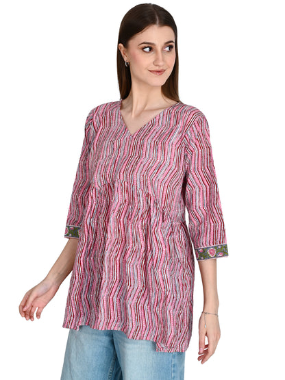 Pink Cotton Frill Short Kurti