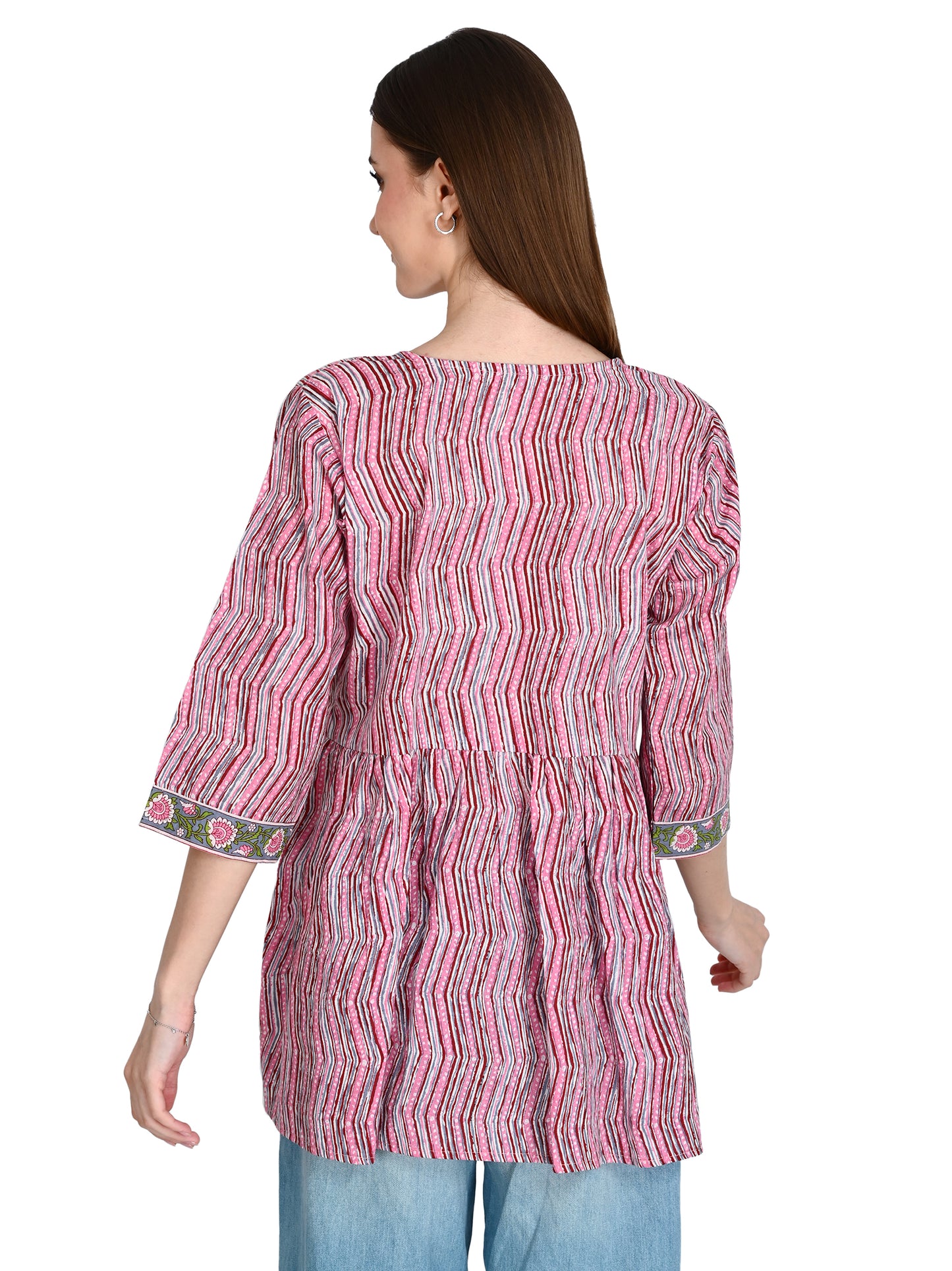 Pink Cotton Frill Short Kurti