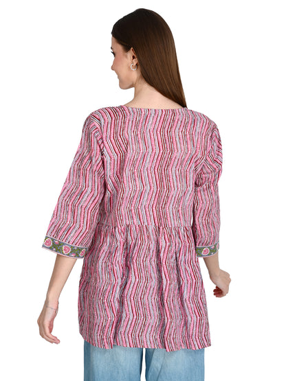 Pink Cotton Frill Short Kurti