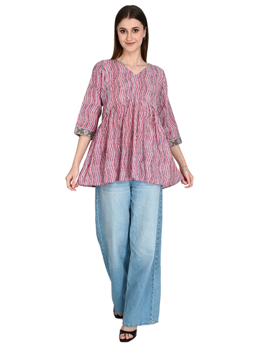Pink Cotton Frill Short Kurti