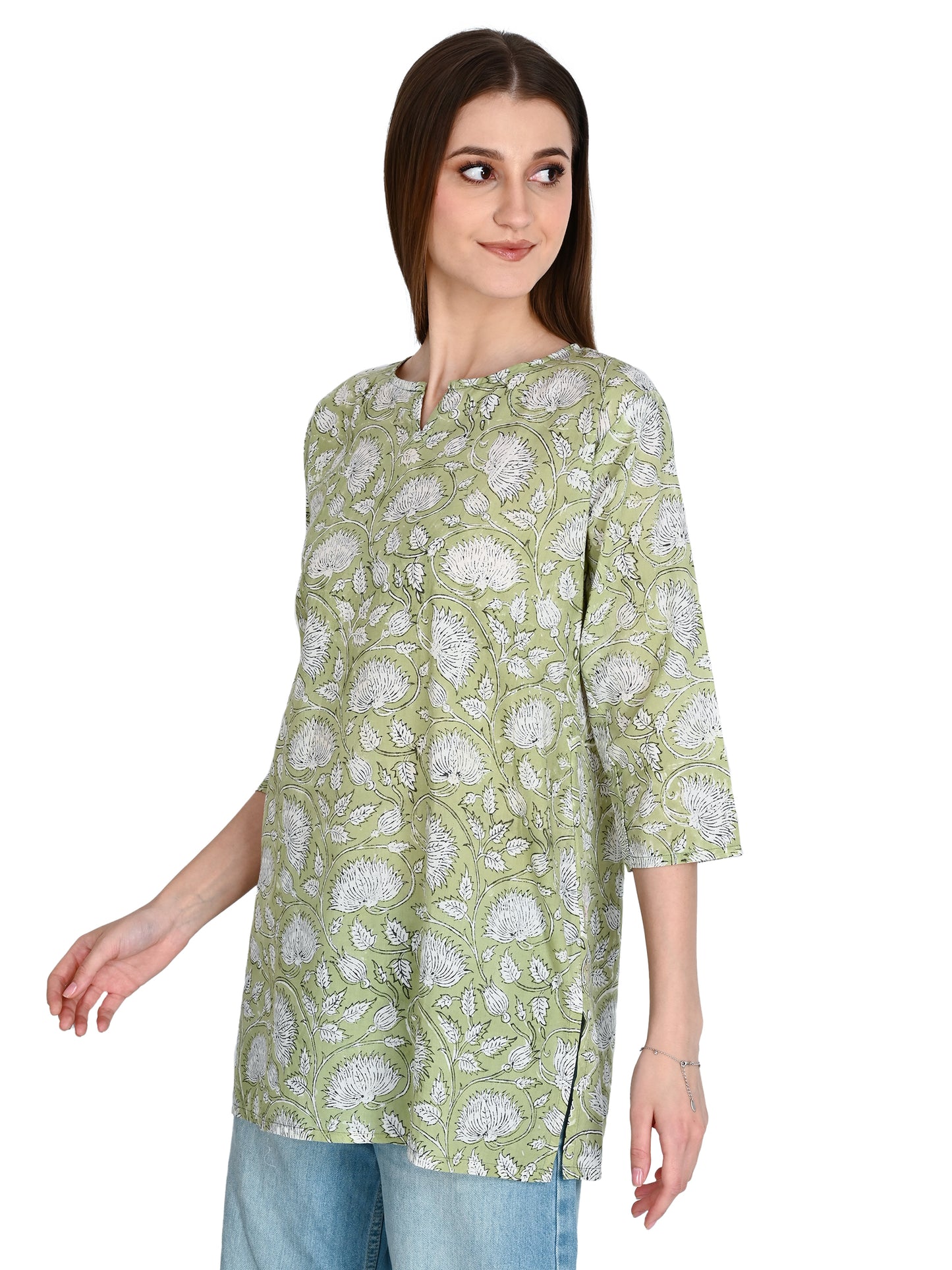 Green Short Kurti For Jeans