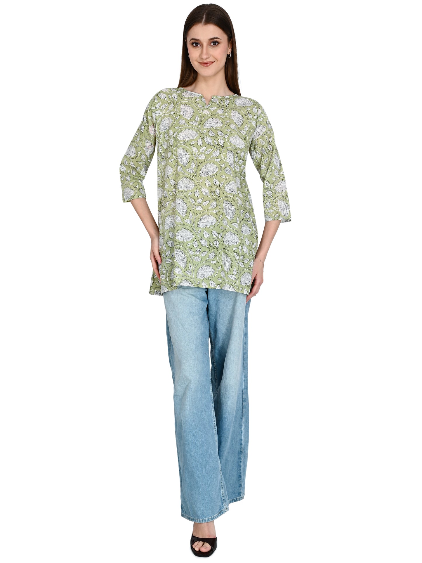 Green Short Kurti For Jeans