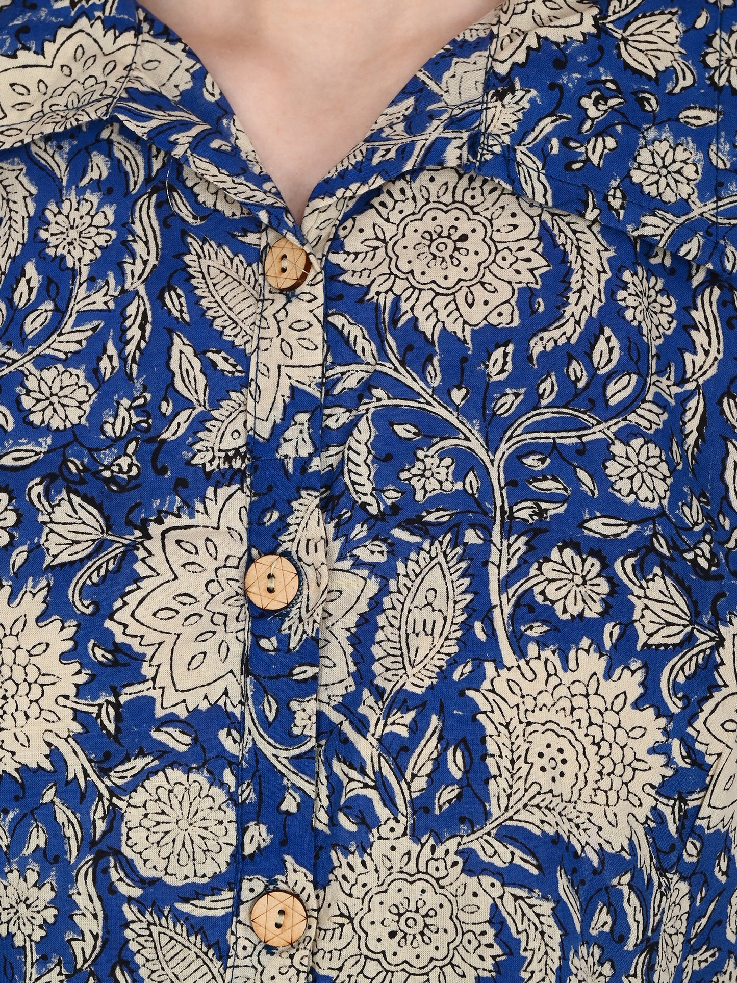 Blue Bagru Hand Block Cotton Dress
