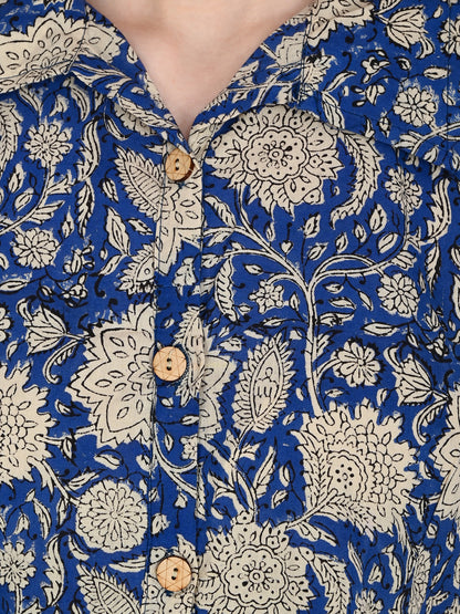 Blue Bagru Hand Block Cotton Dress