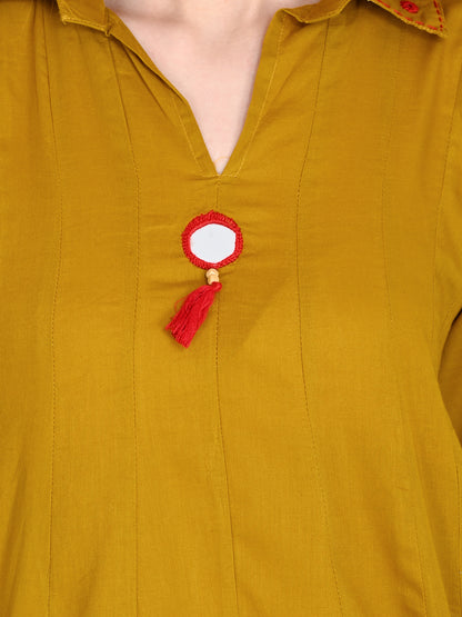 Mustard Muslin Flared Kurta Pant Sets