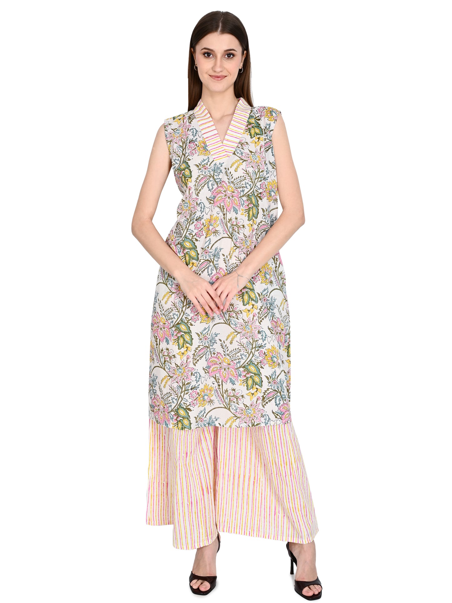 Pink Floral Cotton Kurta Sets