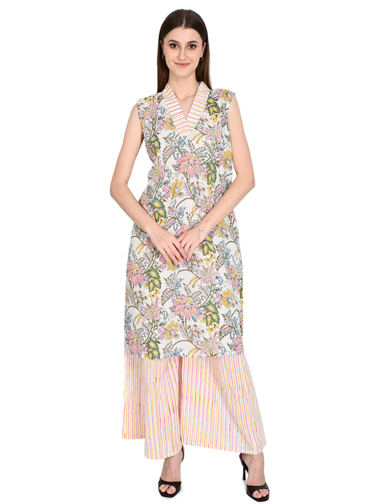 Pink Floral Cotton Kurta Sets