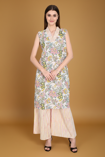 Pink Floral Cotton Kurta Sets