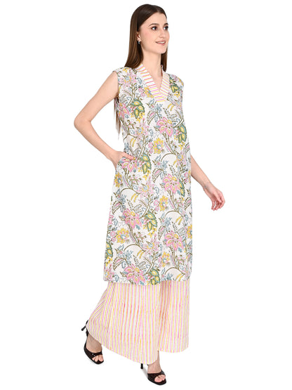 Pink Floral Cotton Kurta Sets