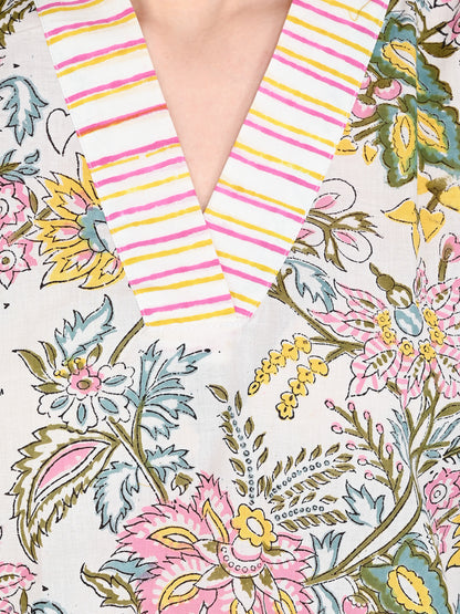 Pink Floral Cotton Kurta Sets