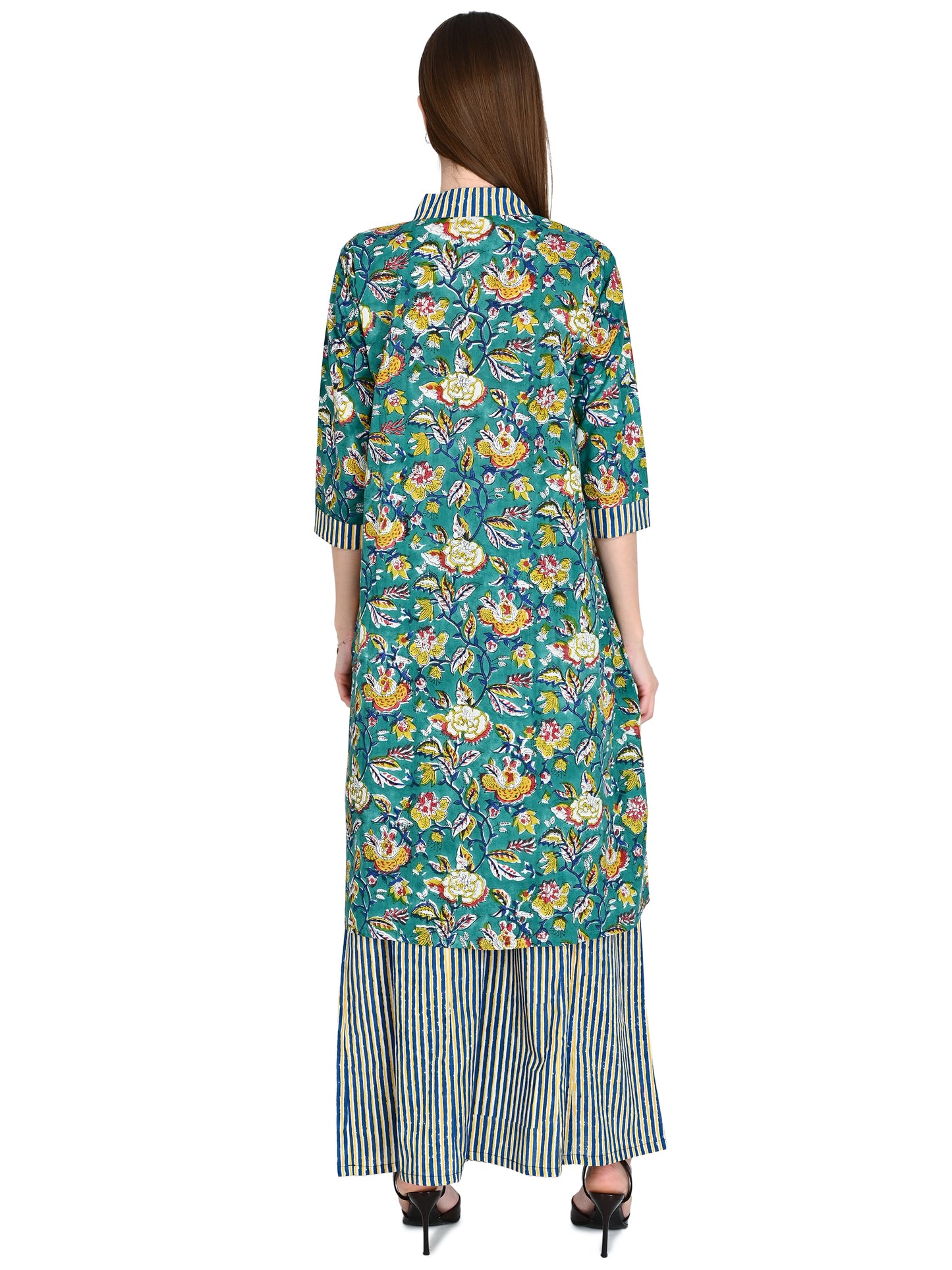 Green Floral Cotton Kurta Sets