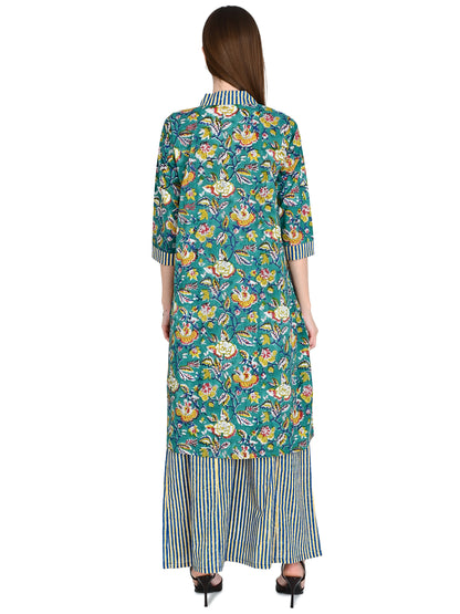 Green Floral Cotton Kurta Sets