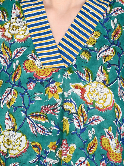 Green Floral Cotton Kurta Sets