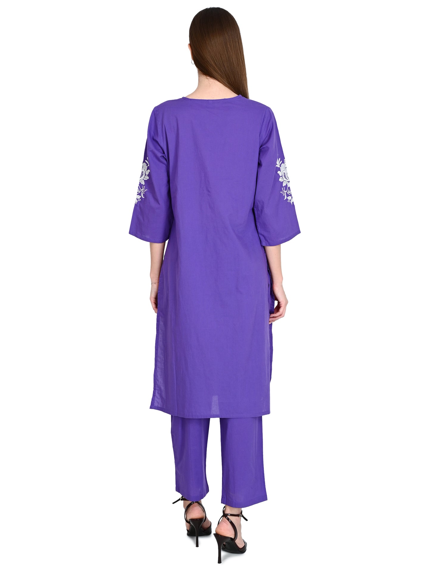 Purple Embroidered Cotton Kurta Sets