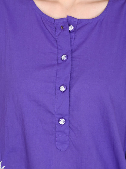 Purple Embroidered Cotton Kurta Sets