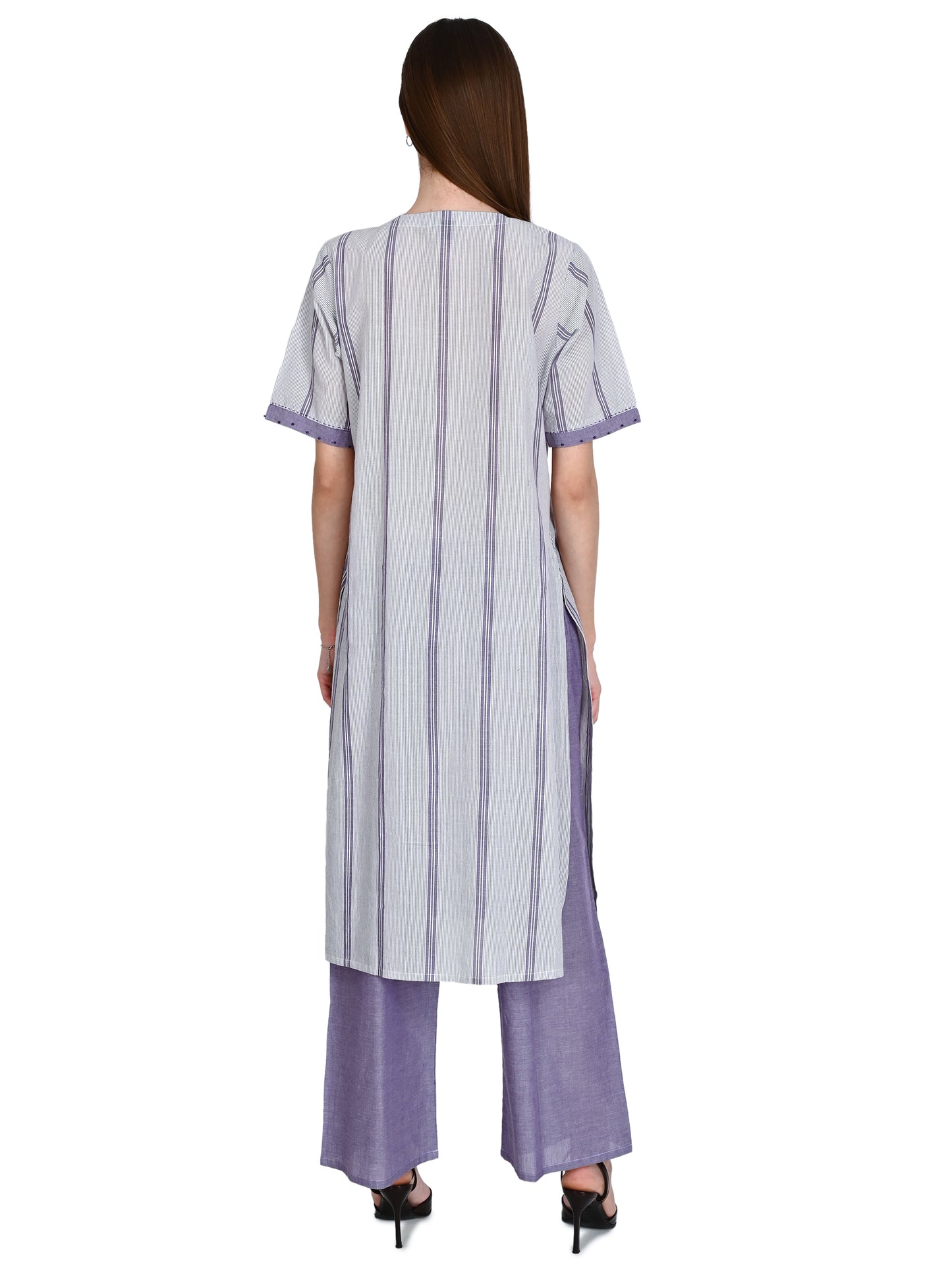 Lilak Kurta Plazo Set With Embroidery In Handloom Cotton