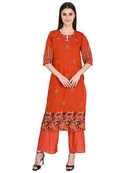 Mul Chanderi Rust Dupatta set