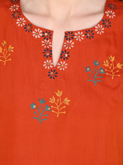 Mul Chanderi Rust Dupatta set