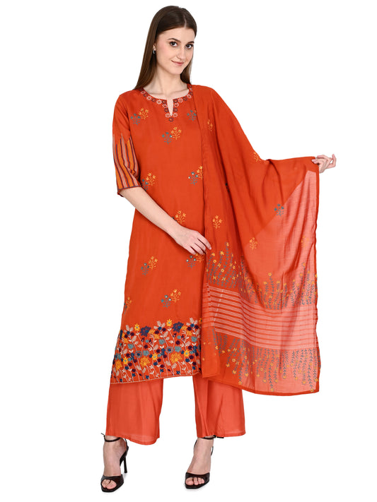Mul Chanderi Rust Dupatta set