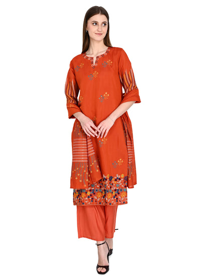 Mul Chanderi Rust Dupatta set