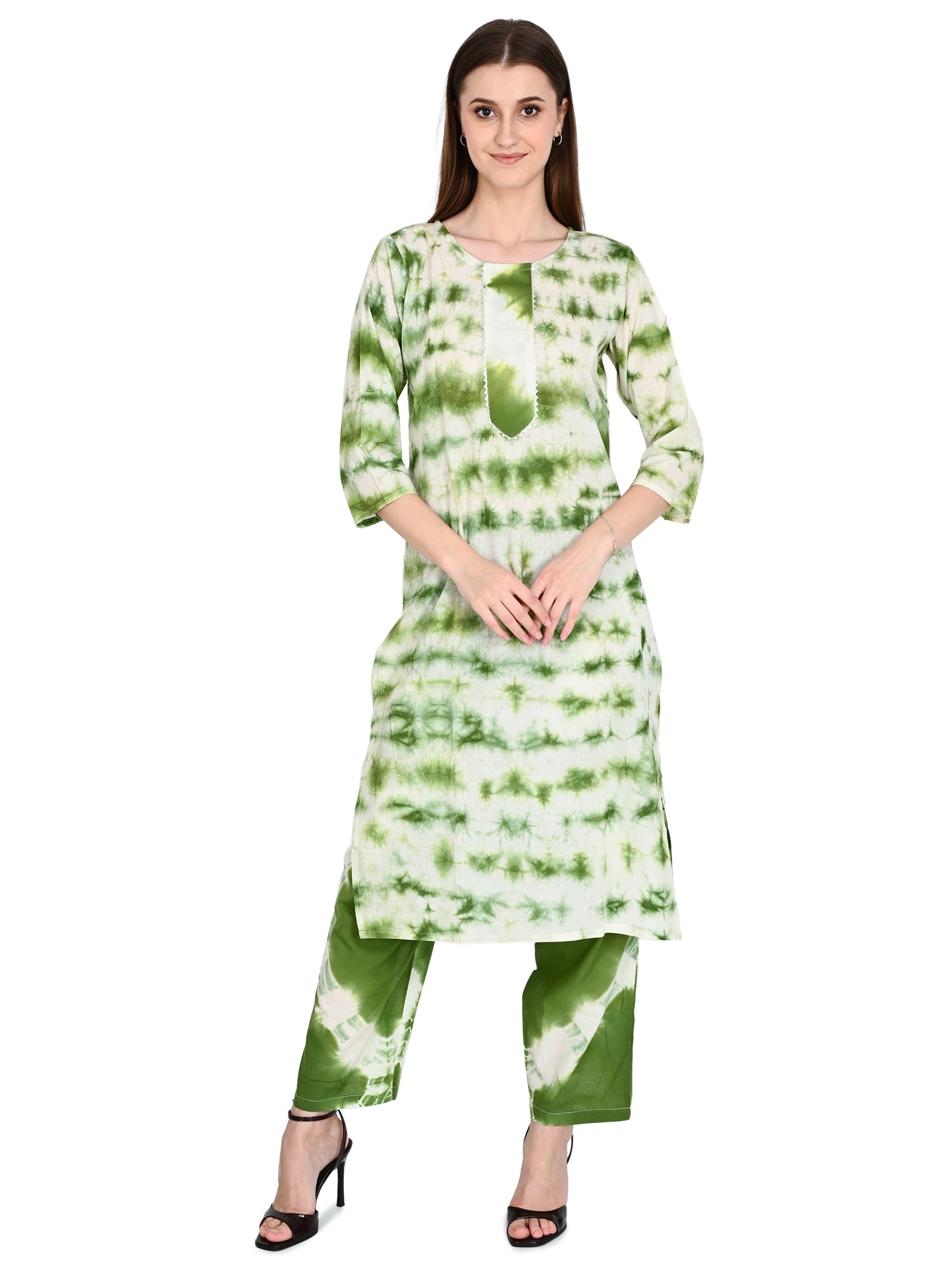 Green Premium Cotton Kurta Pant & Dupatta Set