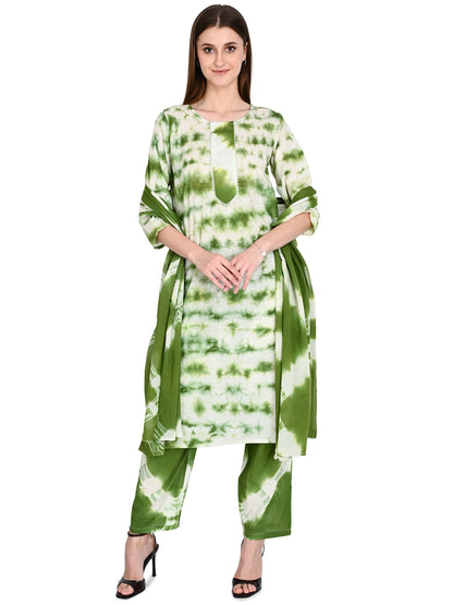 Green Premium Cotton Kurta Pant & Dupatta Set