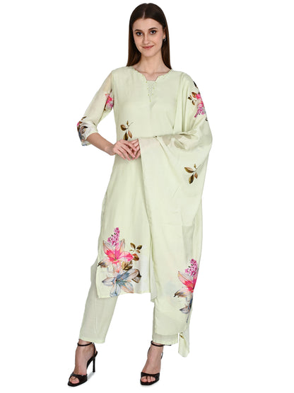 Muslin Pista Kurta, Pants &  Dupatta set