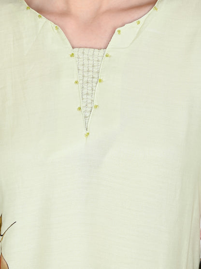 Muslin Pista Kurta, Pants &  Dupatta set
