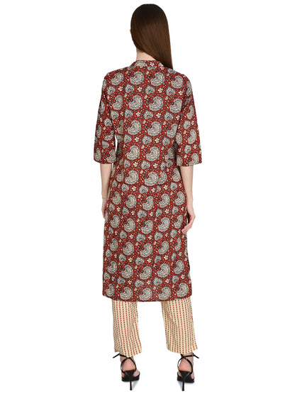 Hand Block Premium Cotton Kurta Pant & Dupatta Set