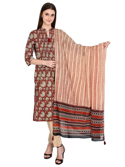 Hand Block Premium Cotton Kurta Pant & Dupatta Set