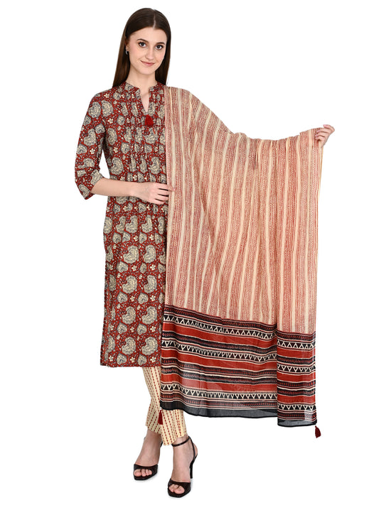 Hand Block Premium Cotton Kurta Pant & Dupatta Set