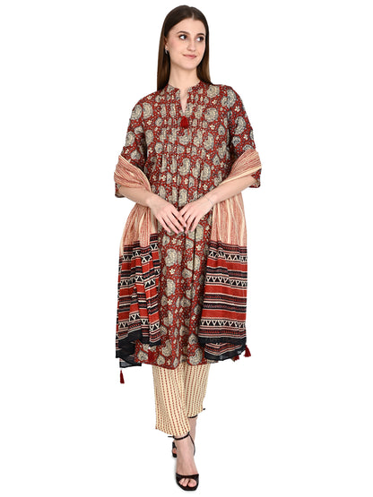 Hand Block Premium Cotton Kurta Pant & Dupatta Set