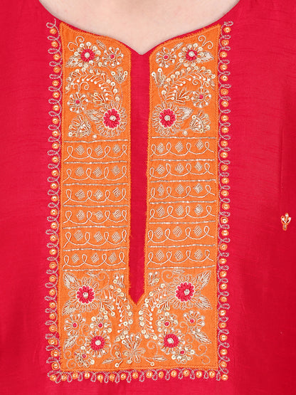 Pink Kurta Pant Dupatta Set With Hand Embroidery