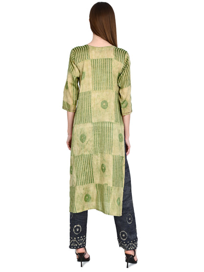 Green Batik Linen Kurta Pant Sets