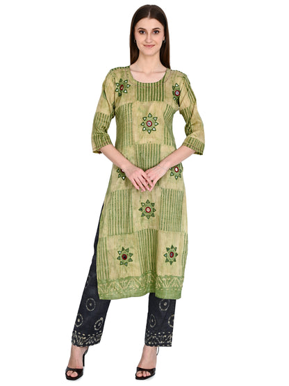 Green Batik Linen Kurta Pant Sets