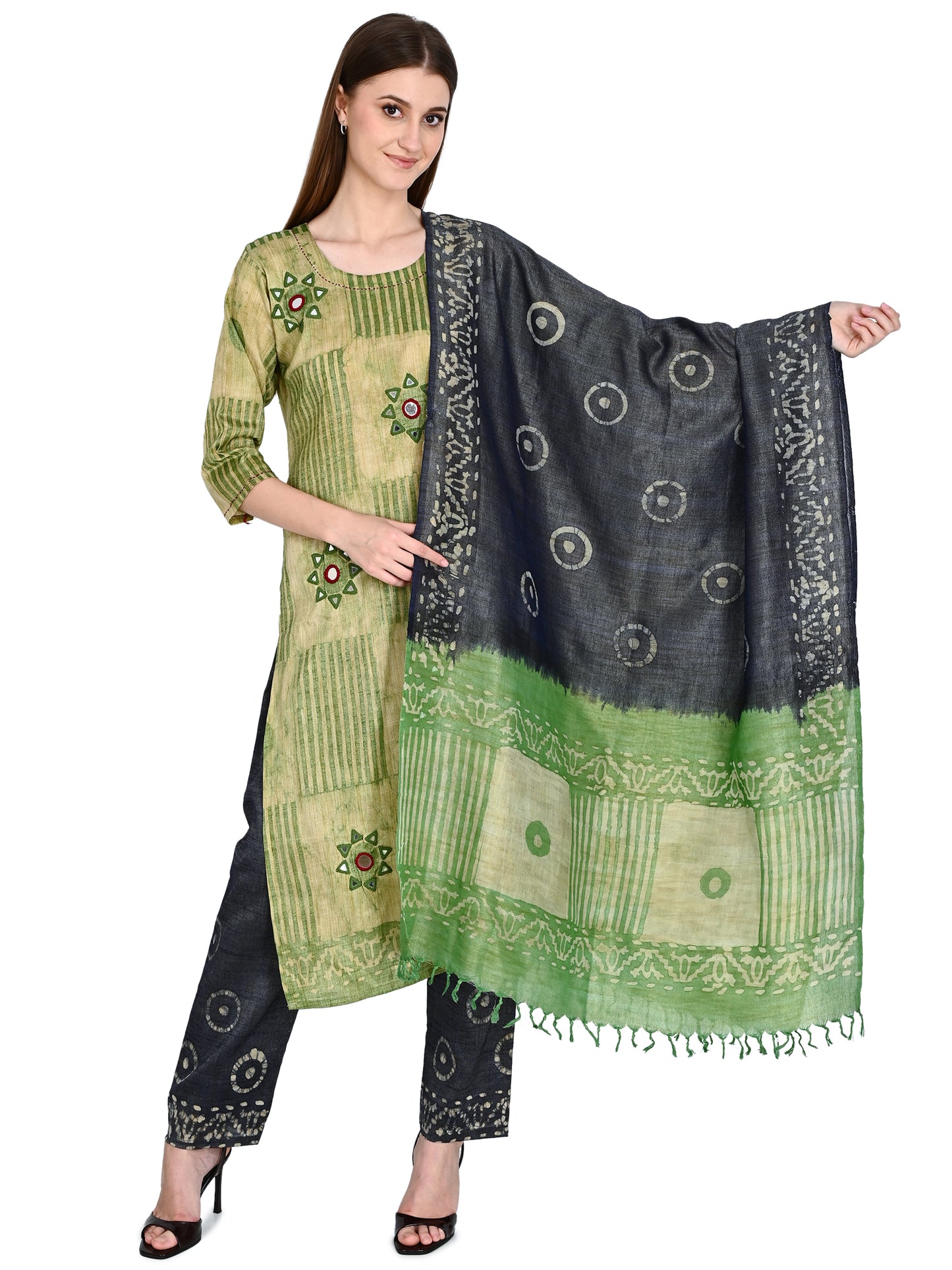 Green Batik Linen Kurta Pant Sets