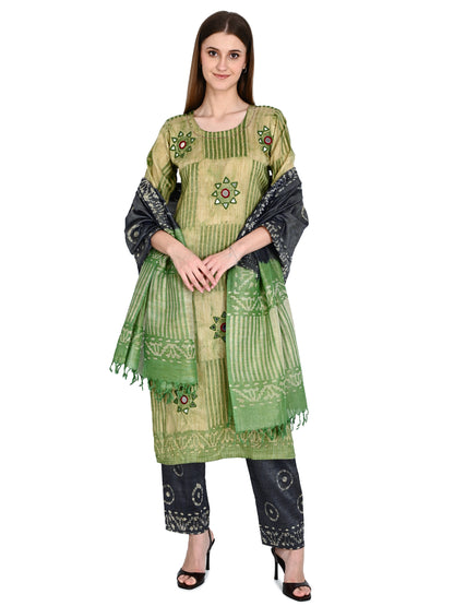 Green Batik Linen Kurta Pant Sets