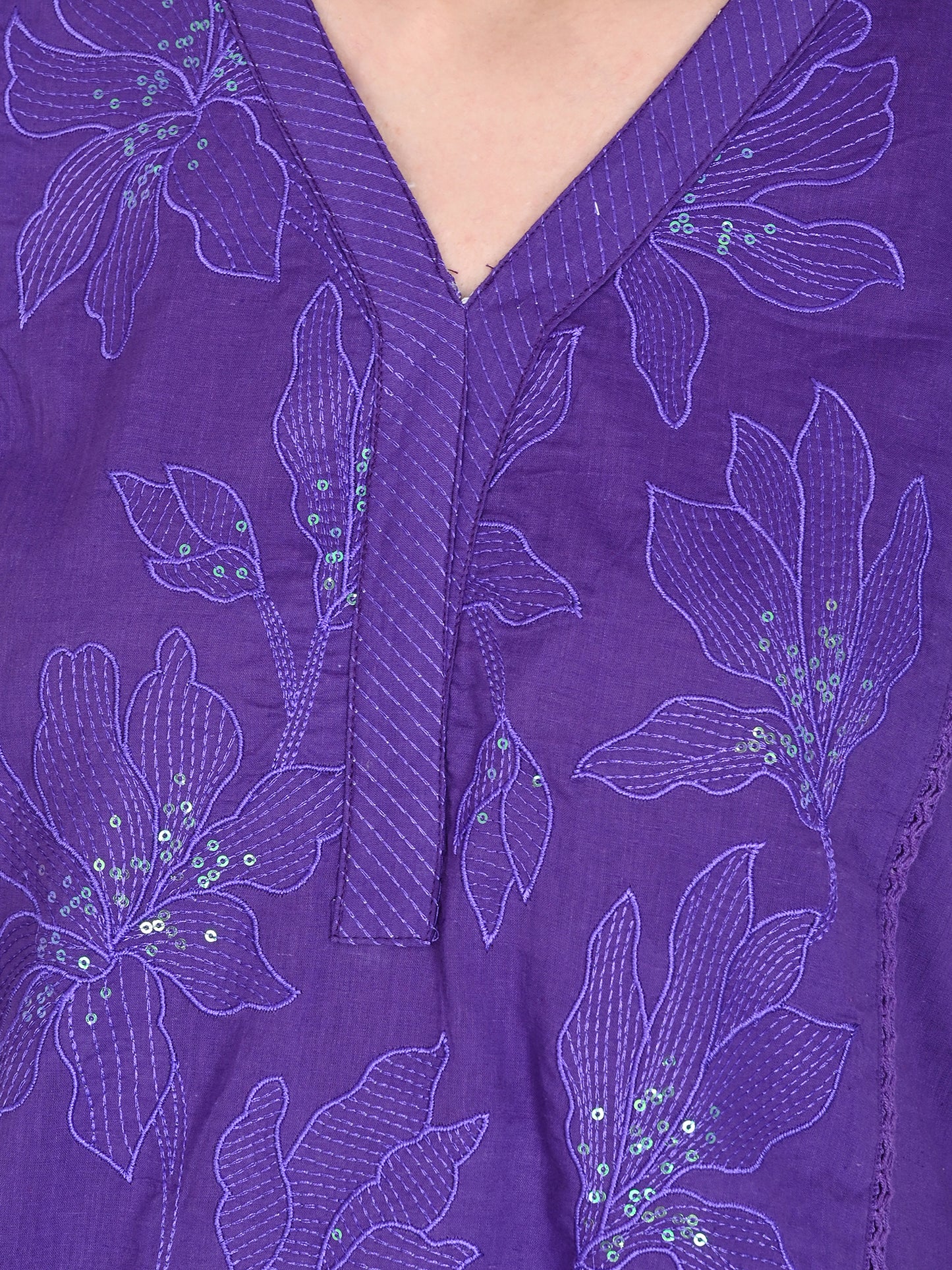 Purple Cotton Kurta, Pants &  Dupatta sets